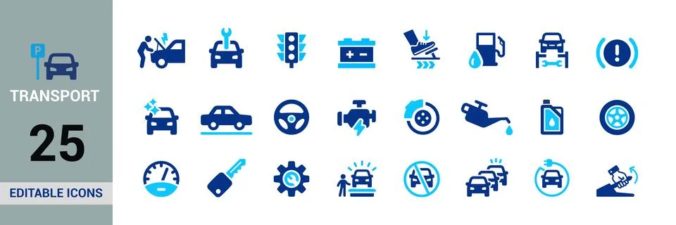 Transport solid icon set Stock Illustration