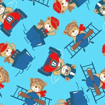 Transport teddy bear seamless pattern Stock Illustration