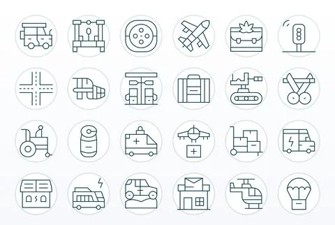 Transport Vector Icon Repository containing 24 Thin Line 64x64 Pixel Aligne.. Stock Illustration