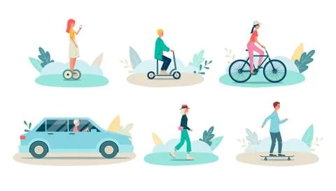 Transportation and city traffic elements set, flat vector illustration isolated. Stock Illustration