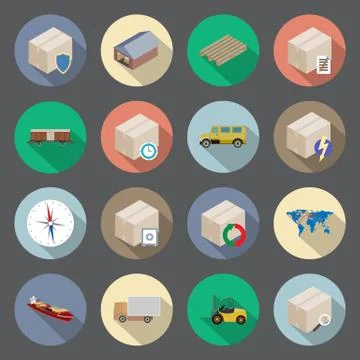 Transportation and delivery flat icons set Stock Illustration