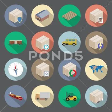 Transportation and delivery flat icons set Stock Illustration