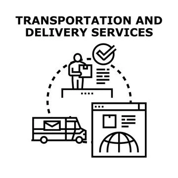 Transportation and delivery services process for global e commerce Stock Illustration