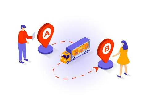 Transportation and logistics concept in 3d isometric design. People use del.. Stock Illustration