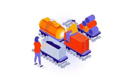 Transportation and logistics concept in 3d isometric design. People use deliv Illustrazione stock