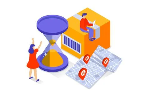 Transportation and logistics concept in 3d isometric design. People waiting p Stock Illustration