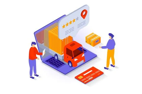 Transportation and logistics concept in 3d isometric design. People choosin.. Stock Illustration