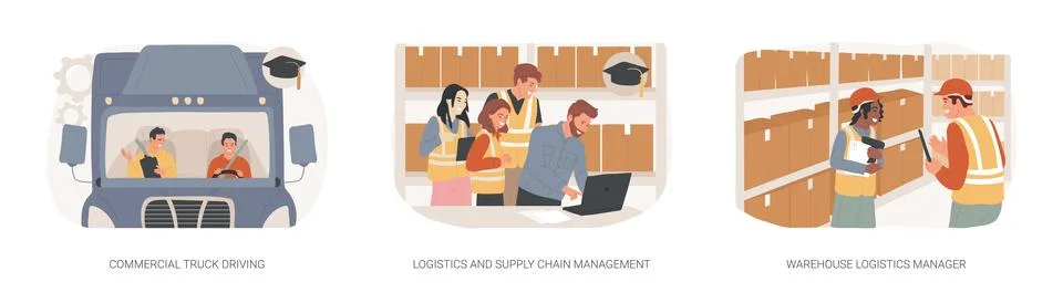 Transportation and logistics program isolated cartoon vector illustrations se Illustrazione stock