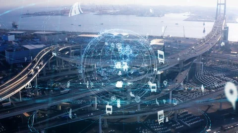 Transportation and technology concept. ITS (Intelligent Transport Systems). Mobi Video stock 125017867