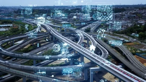 Transportation and technology concept. ITS (Intelligent Transport Systems). Video stock 132418492