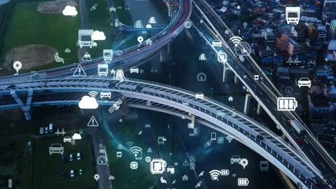 Transportation and technology concept. ITS (Intelligent Transport Systems). Mobi Stock Footage 137693957