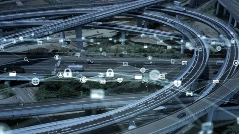 Transportation and technology concept. ITS (Intelligent Transport Systems). Mobi Stock Footage 138689418