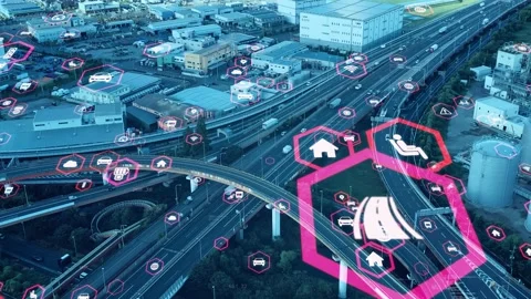 Transportation and technology concept. ITS (Intelligent Transport Systems). Mobi Video stock 139429343