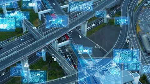 Transportation and technology concept. ITS (Intelligent Transport Systems). Mobi Video stock 154074365