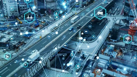 Transportation and technology concept. ITS (Intelligent Transport Systems). Mobi Vidéo 155187797