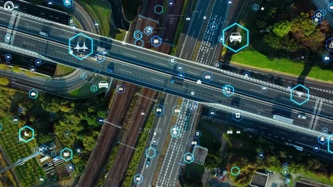 Transportation and technology concept. ITS (Intelligent Transport Systems). Mobi Video stock 165478319