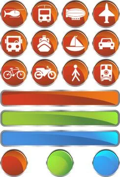 Transportation buttons - red round Stock Illustration