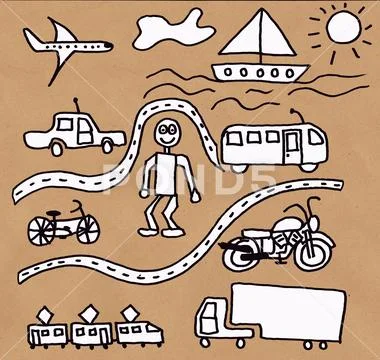 Transportation cartoon set all kinds of vehicles Stock Illustration