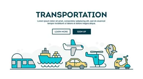 Transportation, colorful concept header, flat design thin line style Stock Illustration