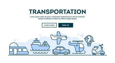 Transportation, concept header, flat design thin line style Stock Illustration