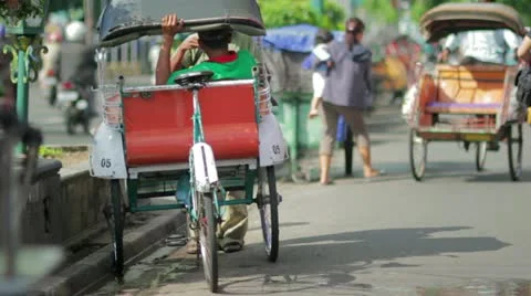 Transportation with cyclo in indonesia Video stock 12170266