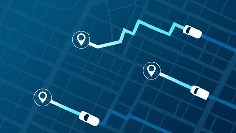 Transportation delivery, map location. Background road map with distance data Stock Illustration