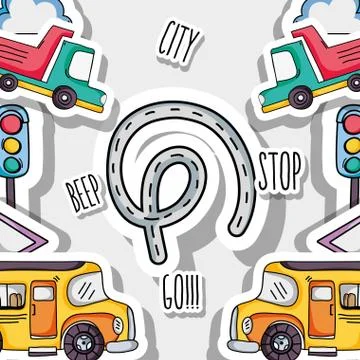 Transportation elements patches background design Stock Illustration