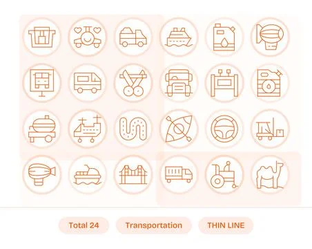 Transportation Exclusive Vector Set featuring 24 Thin Line Detail Enhanced .. Stock Illustration