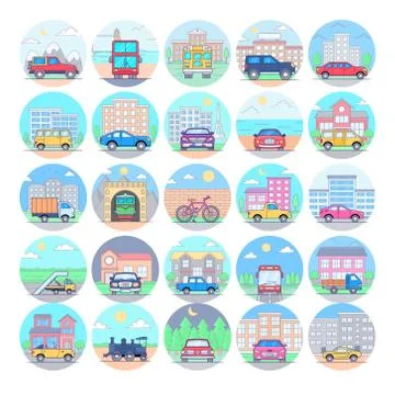 Transportation Flat Icons Pack Illustrazione stock