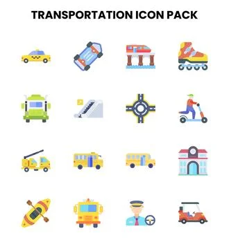 Transportation Flat Set Icons Pack Иллюстрация