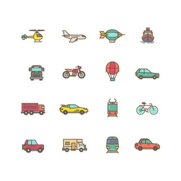 Transportation flat vector icons set Stock Illustration