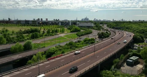 Transportation flow on high way passes through Olympic park Video stock 201469958