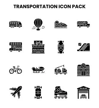 Transportation Glyph Graphics Icons Pack Stock Illustration