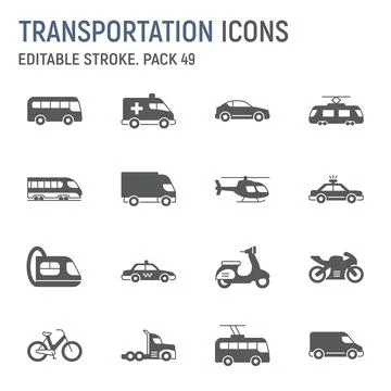 Transportation glyph icon set Stock Illustration