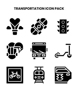 Transportation Glyph Vector Icons Pack Stock Illustration
