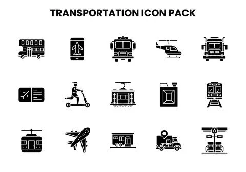 Transportation Glyph Vector Icons Pack Stock Illustration