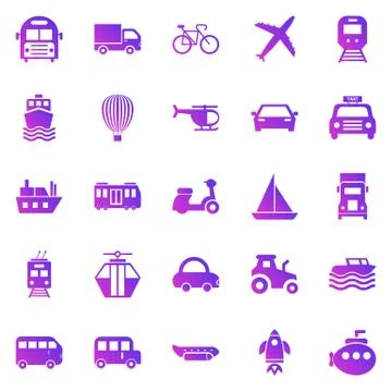 Transportation gradient icons on white background Stock Illustration