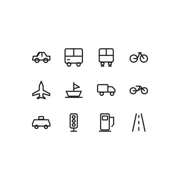 Transportation Icon Set 20 Black White Line Icons Editable Stroke Vector 库存插图