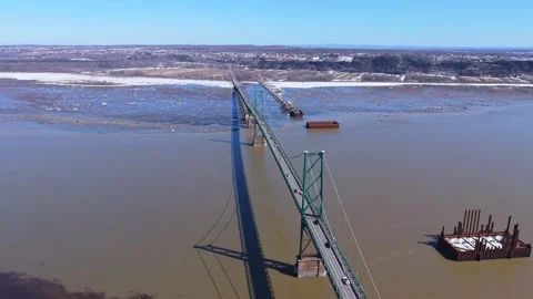 Transportation infrastructure bridge over river canada Stock Footage 333216618