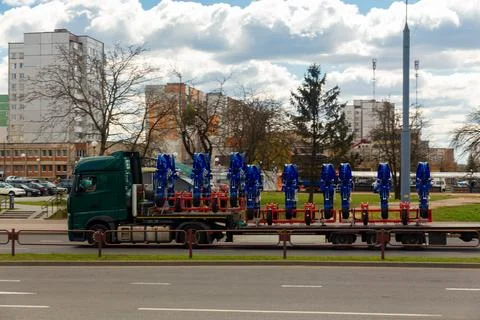 Transportation of large agro-complex machines for cultivating Fotos de archivo