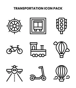 Transportation Line Collection Icons Pack 스톡 일러스트