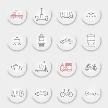 Transportation line icon set Stock Illustration