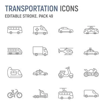Transportation line icon set Stock Illustration