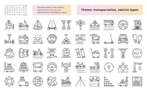 Transportation line icon set Stock Illustration