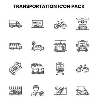 Transportation Line Set Icons Pack Stock Illustration