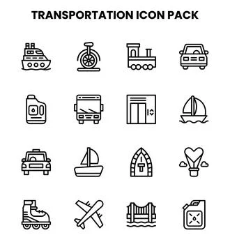 Transportation Line UI Icons Pack Stock Illustration