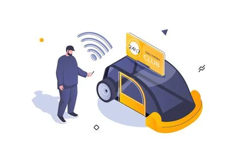 Transportation logistics concept in 3d isometric design. Man ordering car or  Illustration