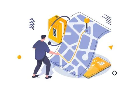 Transportation logistics concept in 3d isometric design. Man ordering deliv.. Stock Illustration