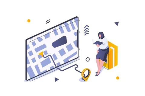 Transportation logistics concept in 3d isometric design. Woman ordering del.. Stock Illustration