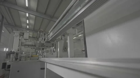 Transportation Machine of steal from PVC Window and Door Cutting lines Stock Footage 219465273